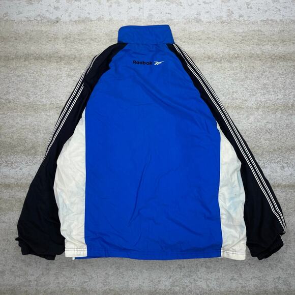 Vintage Reebok Windbreaker Jacket Royal Blue Polyester Lined Full Zip White 90s - Picture 3 of 7